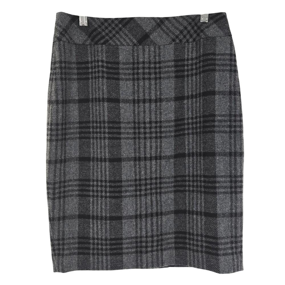 Ann Taylor Vtg Y2K Preppy Academia Office Siren Wool Blend Plaid Knee Skirt 2